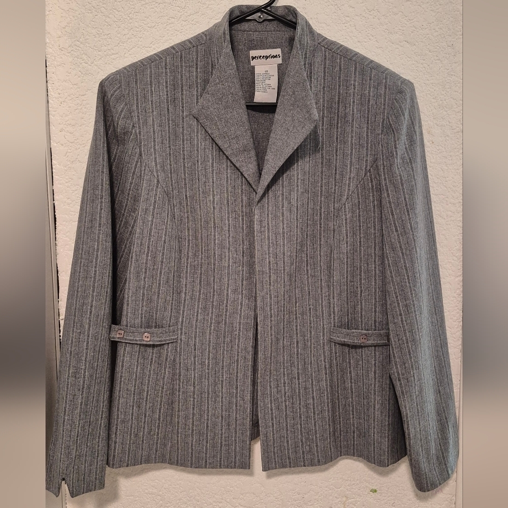 Perceptions Gray Striped Men's Blazer